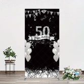 Aperturee - Aperturee Silver Glitter Balloon 50 Birthday Rectangle Backdrop